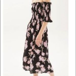 Topshop Shirred Floral Bardot  Dress